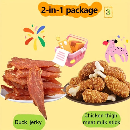 Mixed Flavor Dog Treat Variety Pack (1–1.2 lb), Cheese Duck Jerky, Chicken Milk Jerky & Duck Jerky, High-Protein, Low-Fat, Long-Lasting Chews for Training Rewards.