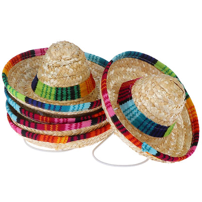 Colorful Mini Pet Straw Hat – Hawaiian Sombrero Sun Cap for Dogs & Cats, Perfect for Beach Parties & Fun Pet Costumes.