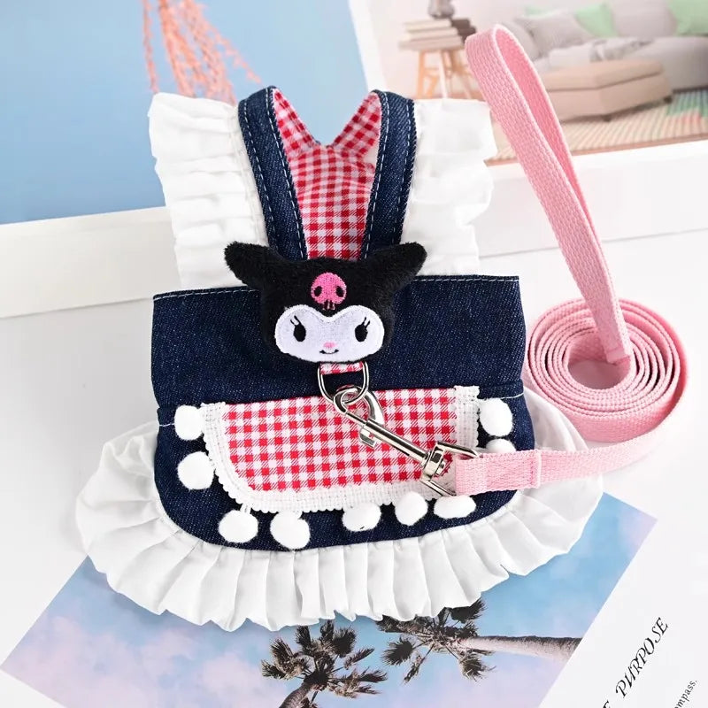 Lace Pet Harness Dress – Princess Denim Skirt Apparel for Small Dogs, Puppies & Cats, Cute Summer & Autumn Outfit.