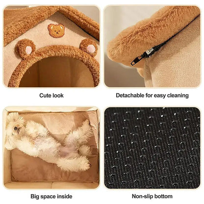 Cozy Pet Cave Bed with Soft Cushion, Warm Indoor Tent House for Cats, Puppies, and Small Dogs.