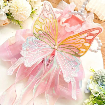 Colorful Butterfly Princess Pet Dress – Breathable Soft Wedding Skirt Outfit for Dogs & Cats, Cute Clothing for Special Occasions.