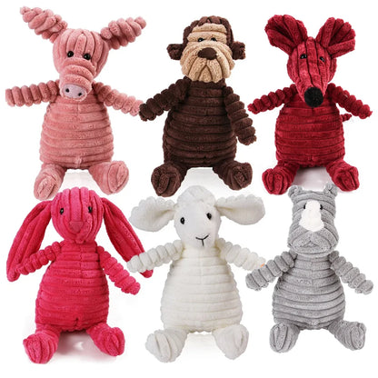 Pet Dog Molar Plush Toy – Corduroy Monkey & Pig Squeaky Chew Toy for Teeth Cleaning, Training & Interactive Play for Large Dogs.