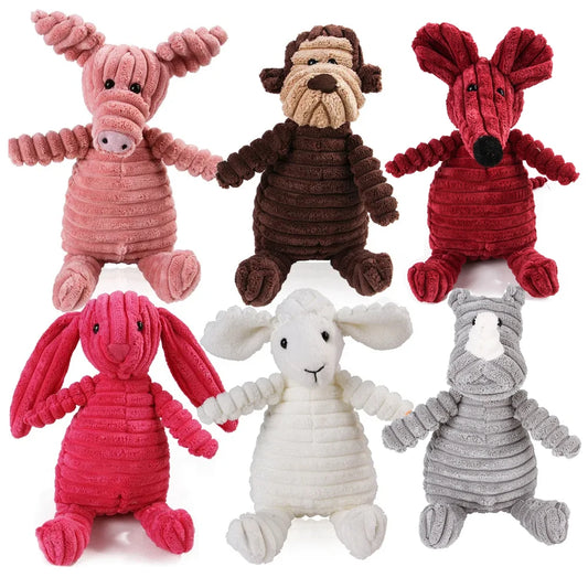 Pet Dog Molar Plush Toy – Corduroy Monkey & Pig Squeaky Chew Toy for Teeth Cleaning, Training & Interactive Play for Large Dogs.