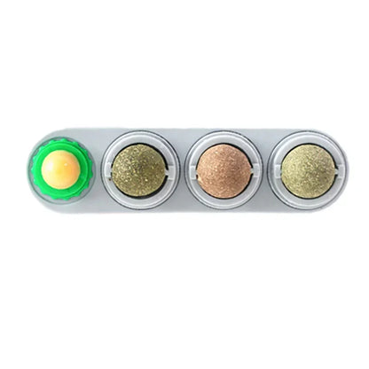 4-in-1 Rotating Catnip & Silver Vine Ball – Wall-Mounted Edible Cat Toy for Teeth Cleaning, Acne Prevention & Digestive Health.