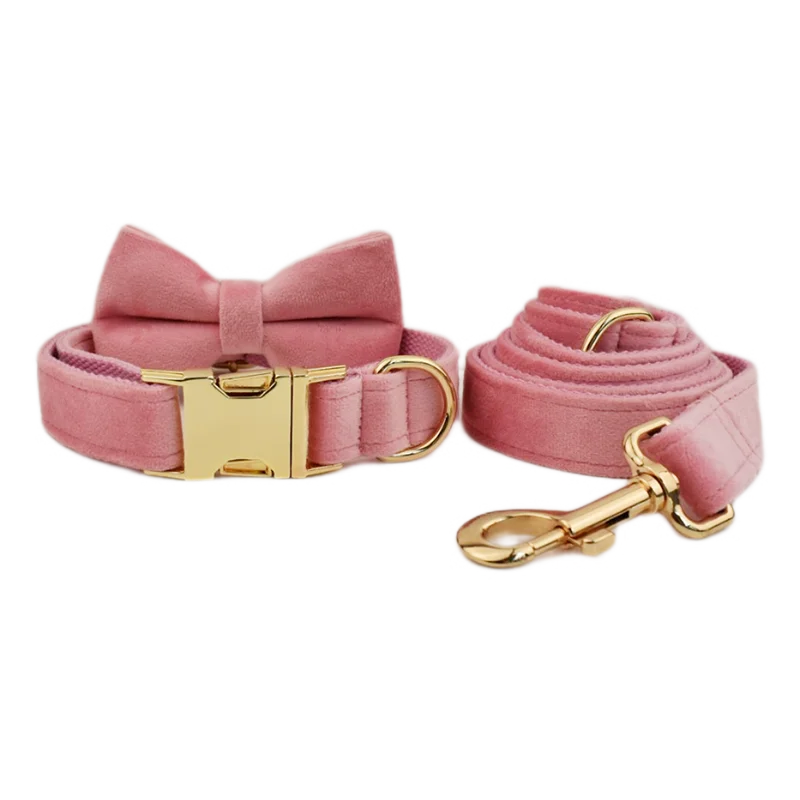 Velvet Dog Collar & Leash Set – Free Custom Engraving for Medium & Large Dogs, Stylish Pet Necklace Collar Accessory.