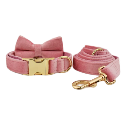 Velvet Dog Collar & Leash Set – Free Custom Engraving for Medium & Large Dogs, Stylish Pet Necklace Collar Accessory.
