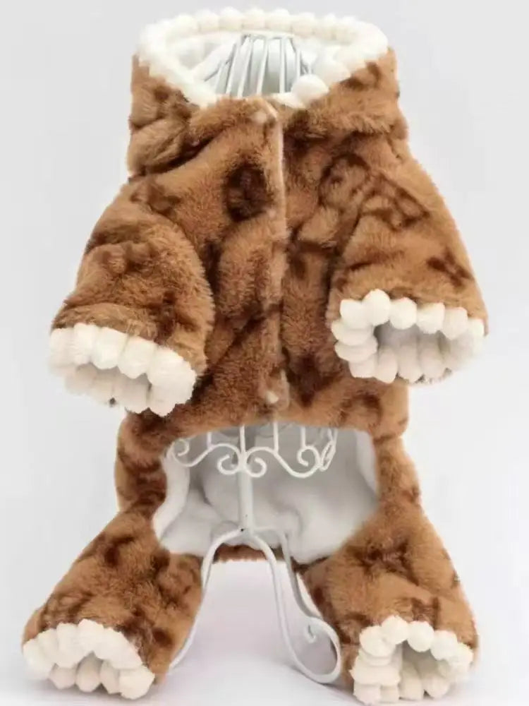 Fleece-Lined Pet Jumpsuit – Thick Warm Winter & Autumn Four-Legged Clothing for Small & Medium Dogs (Teddy, Poodle) & Cats.
