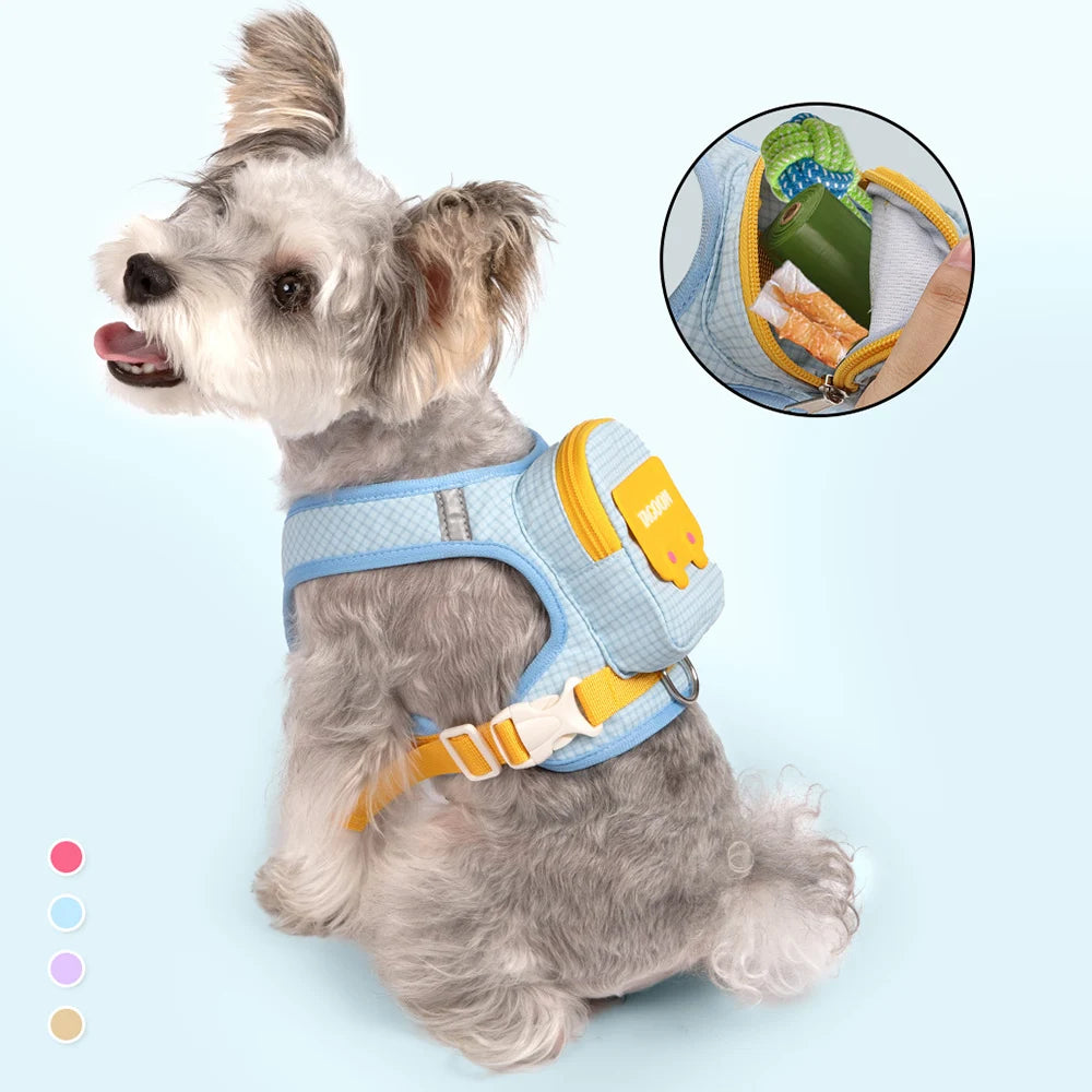 Adjustable Dog & Cat Harness and Leash Set – Reflective Pet Vest with Backpack for Comfortable Walking