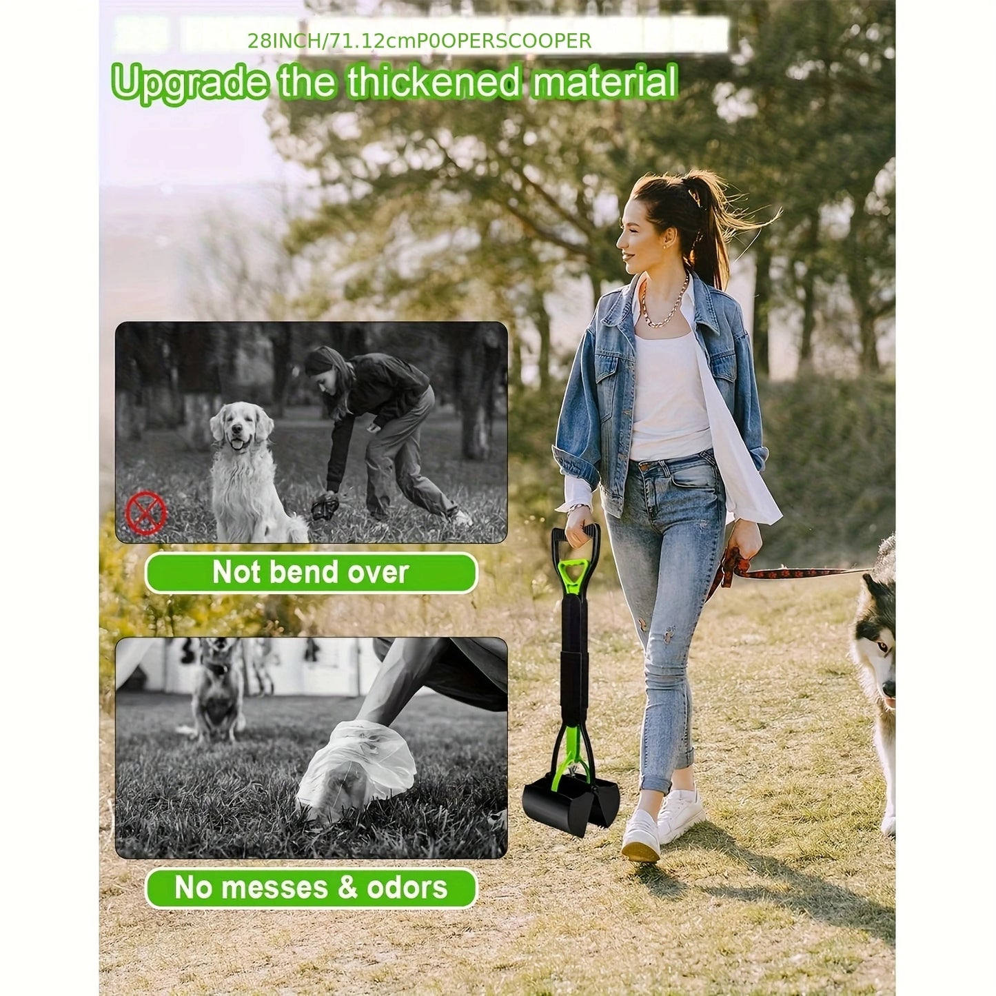 Portable Foldable Dog Poop Scooper – No-Bend Pet Waste Pickup Tool for Small & Large Dogs, Ideal for Outdoor Walking & Lawn Cleaning.