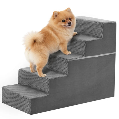 JHK 3–5 Step Foam Dog Stairs Ramp – Non-Slip Right-Angled Pet Ladder for Small Dogs and Cats, Indoor Climbing Steps for Beds & Sofas.