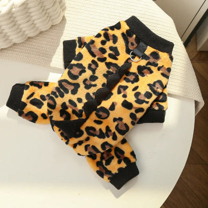 Dinosaur Pet Jumpsuit – Warm Flannel Autumn & Winter Outfit for Dogs & Cats, Cute Teddy Pet Romper Clothing.