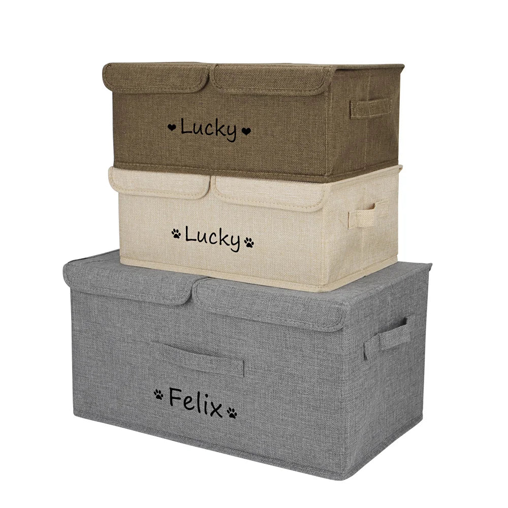 Personalized Dog Toy Storage Box with Lid and Custom Name Print