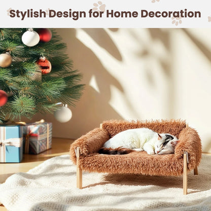 Large Plush Cat Sofa Bed – Soft Raised Cat Couch with Sturdy Wooden Legs for Indoor Cats & Kittens.