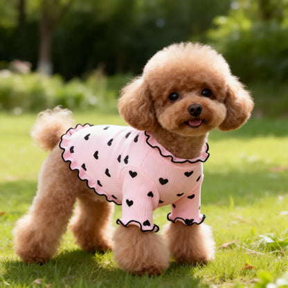 Cute Pet T-Shirt – Stretch Ribbed Heart Pattern Vest for Dogs and Cats, Soft Comfortable Homewear.