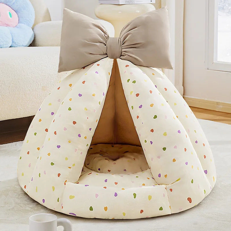 Small Dog Enclosed Bed Warm Cozy All Season House Soft Pet Bed for Dogs.