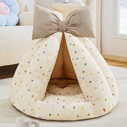 Small Dog Enclosed Bed Warm Cozy All Season House Soft Pet Bed for Dogs.