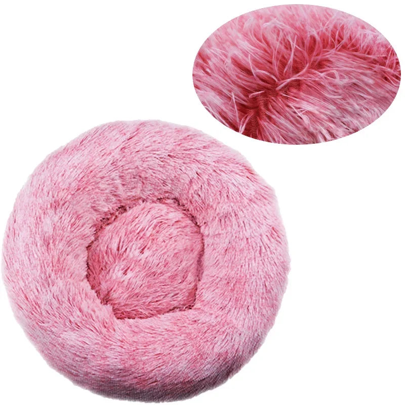 Round Plush Pet Bed – Super Soft Winter Warm Sleeping Bed for Cats & Dogs, Available in 6 Sizes (40–90cm) for Small to Large Pets.