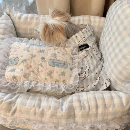 Cute Puppy Print Dog Sleepwear – Breathable Short Sleeve Home Clothes for Dogs & Cats, Soft Indoor Wear in Blue & Pink Options