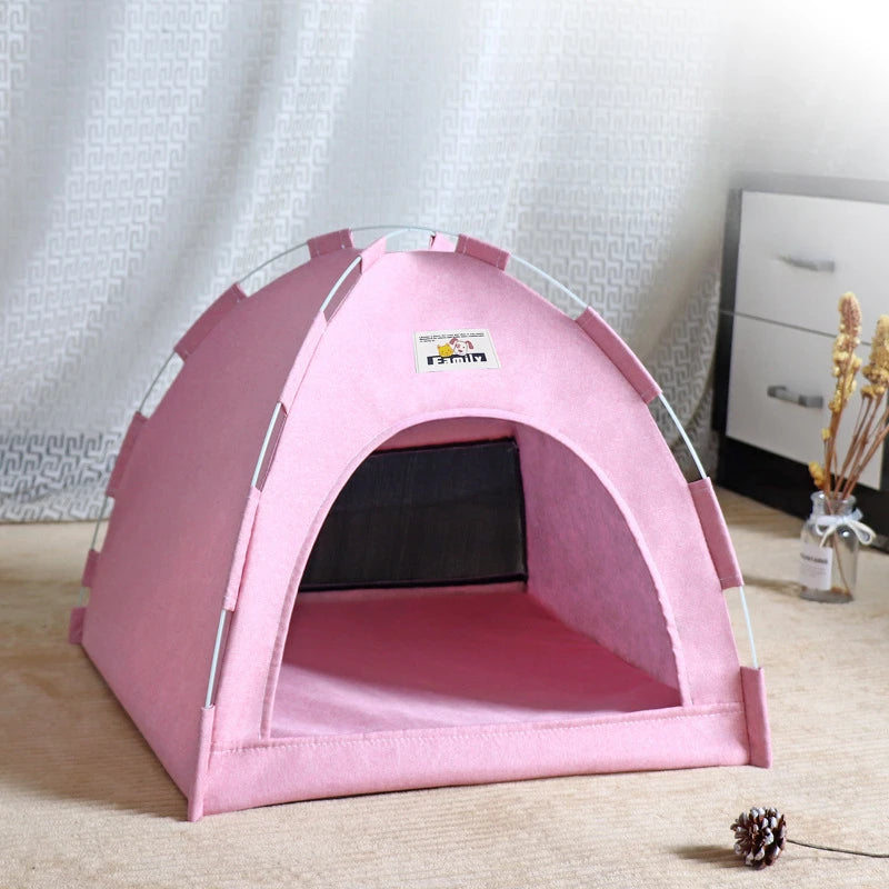 Foldable Pet House Tent – Portable Four-Season Cat & Dog Nest with Breathable Design and Cooling Mat for Indoor & Outdoor Use.