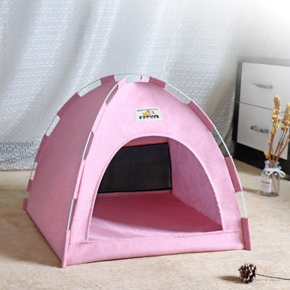 Foldable Pet House Tent – Portable Four-Season Cat & Dog Nest with Breathable Design and Cooling Mat for Indoor & Outdoor Use.