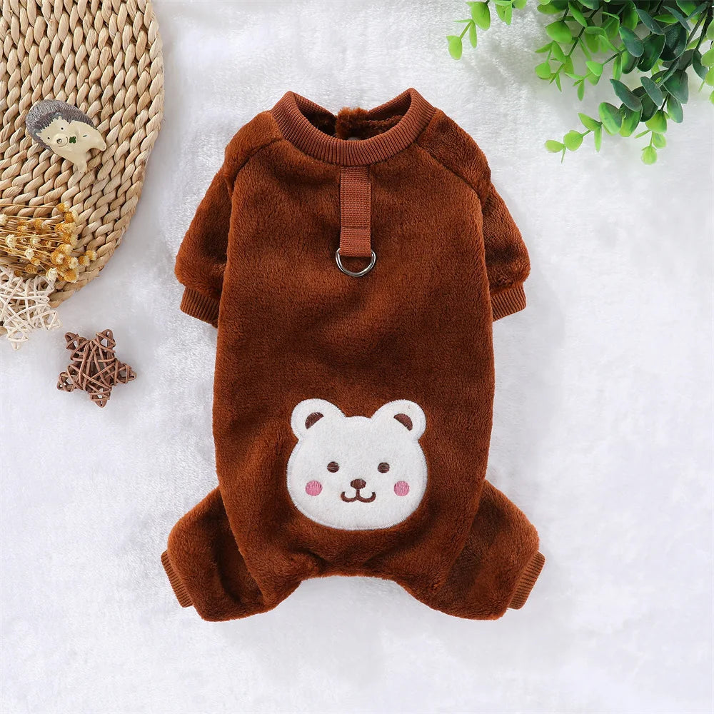 Autumn & Winter Pet Fleece Jumpsuit – Warm Soft Coat Sweater with Leash Ring for Small, Medium & Large Dogs & Cats.