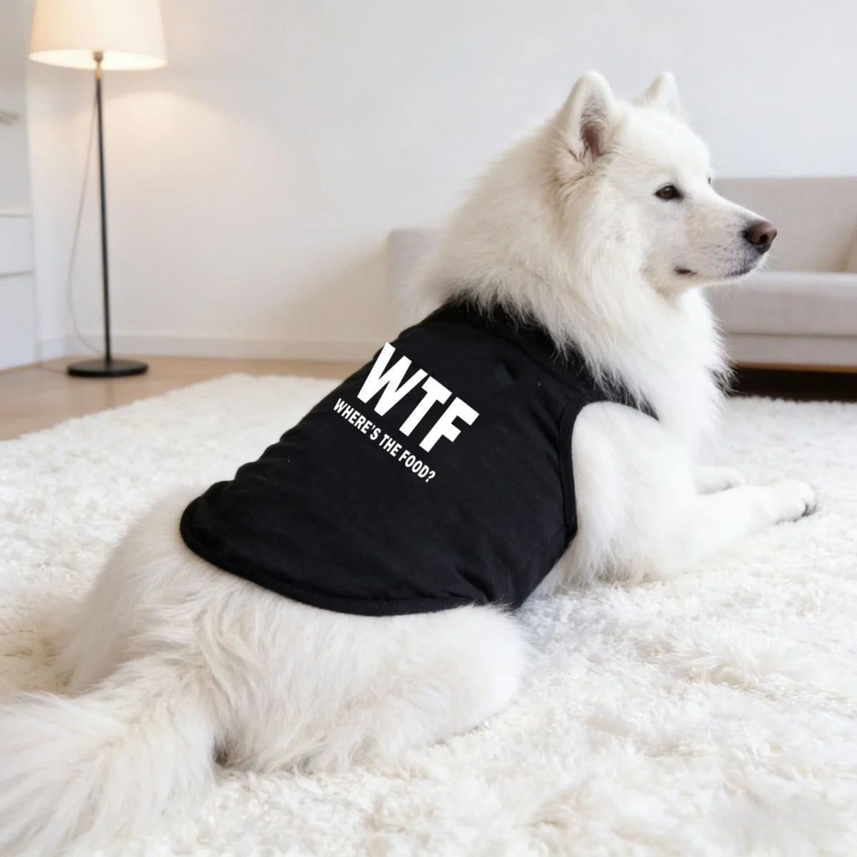 Exclusive Dog Tank Top – Cute “Where’s the Food?” Back Print Pet Shirt for Dogs, and Cats,  Soft & Comfortable Everyday Wear