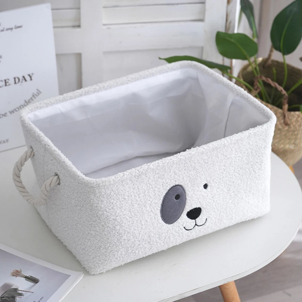 Plush Rectangular Pet Toy and Clothing Storage Basket.