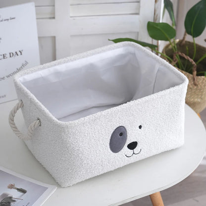 Plush Rectangular Pet Toy and Clothing Storage Basket.