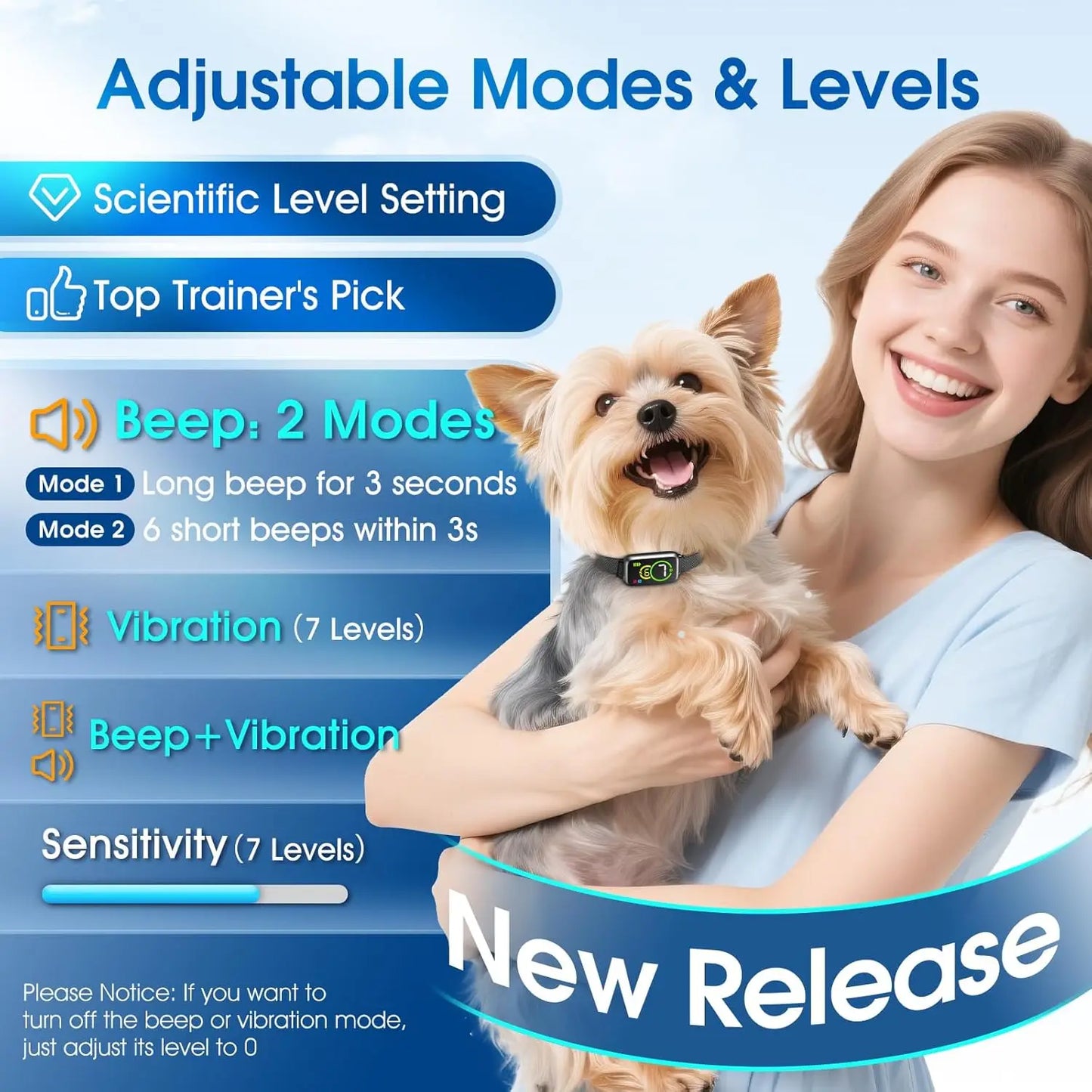 Smart Dog Bark Collar – Adjustable Anti-Barking Collar with Beep & Vibration Modes, 7 Sensitivity Levels for Small, Medium & Large Dogs.