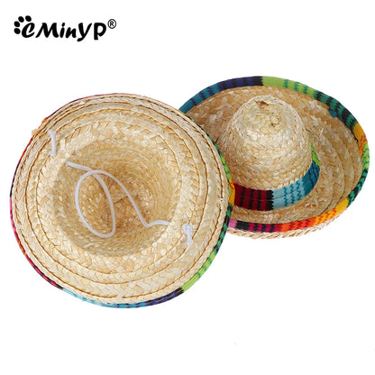 Colorful Mini Pet Straw Hat – Hawaiian Sombrero Sun Cap for Dogs & Cats, Perfect for Beach Parties & Fun Pet Costumes.