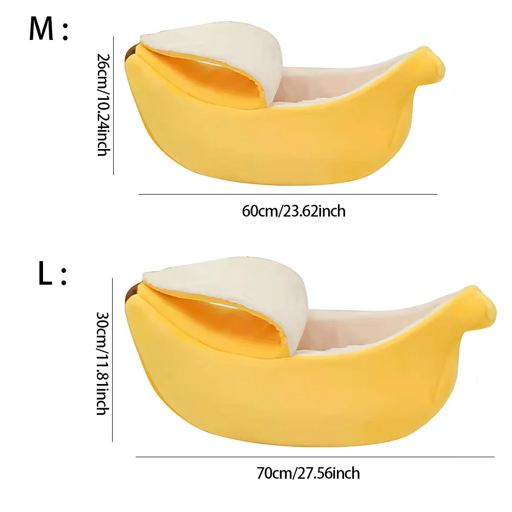 Banana-Shaped Covered Pet Bed for Cats and Small Dogs, Cozy 4-Season Sleeping Nest.