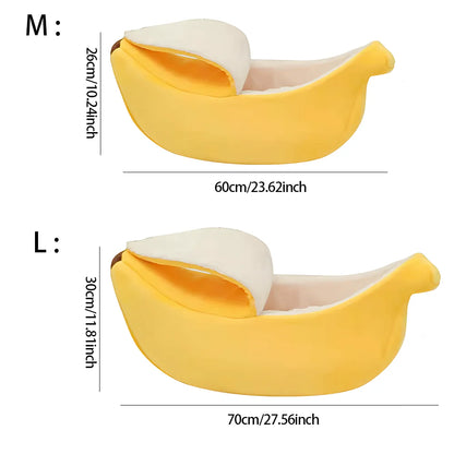 Banana-Shaped Covered Pet Bed for Cats and Small Dogs, Cozy 4-Season Sleeping Nest.