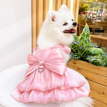 Solid Color Pet Dress with D-Ring – Summer Outfit for Small Dogs & Cats, Cute Chihuahua & Pomeranian Puppy Dress.