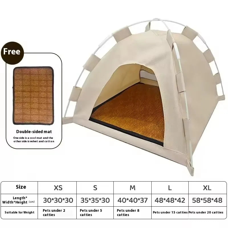 Portable Cat Tent Bed – Breathable Oxford Pet House with Double-Sided Cooling Mat, Summer Cat Cave for Indoor & Outdoor Cats & Small Dogs