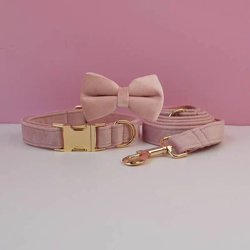 Velvet Dog Collar & Leash Set – Free Custom Engraving for Medium & Large Dogs, Stylish Pet Necklace Collar Accessory.