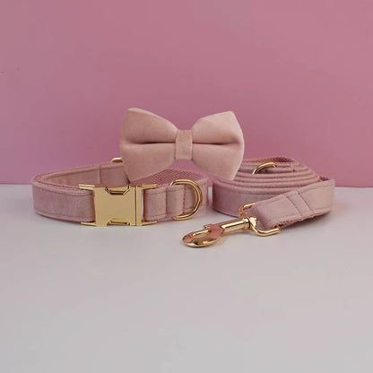 Velvet Dog Collar & Leash Set – Free Custom Engraving for Medium & Large Dogs, Stylish Pet Necklace Collar Accessory.
