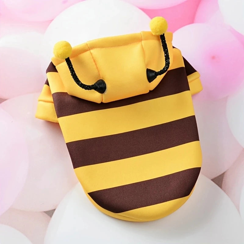 Bee Pet Costume Hoodie – Cute Halloween Cosplay Outfit for Dogs & Cats, Warm Winter Jacket for Small & Medium Pets.