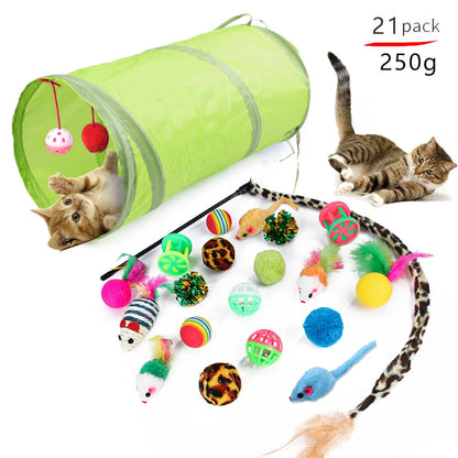 DualPet 20-Piece Cat Toy Set – Variety Pack with Teaser Wand, Sisal Mice, Bell Balls & Interactive Kitten Toys for Indoor Cats.
