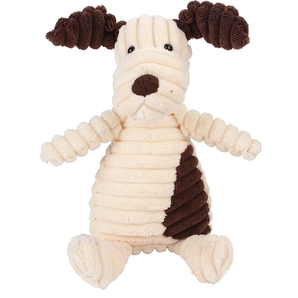 Pet Dog Molar Plush Toy – Corduroy Monkey & Pig Squeaky Chew Toy for Teeth Cleaning, Training & Interactive Play for Large Dogs.