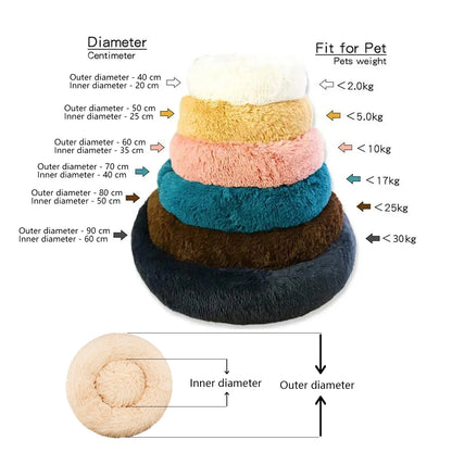 Round Plush Pet Bed – Super Soft Winter Warm Sleeping Bed for Cats & Dogs, Available in 6 Sizes (40–90cm) for Small to Large Pets.