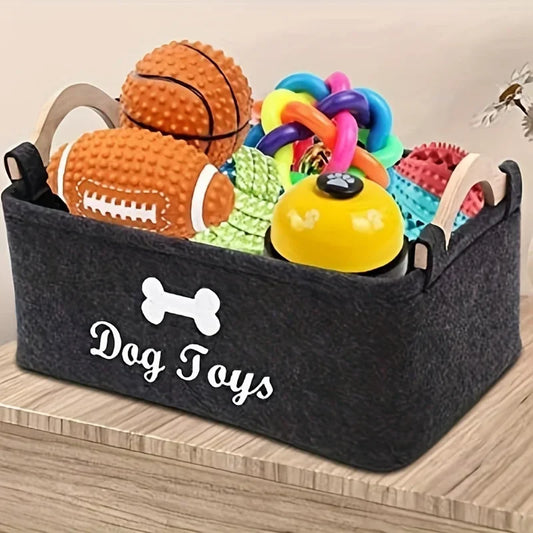 1PC Felt Pet Toy Storage Box – Durable Dog Toy Organizer Basket for Toys, Blankets, Leashes & Pet Food