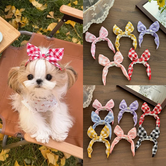 Forest Plaid Rabbit Ears Pet Headband – Cute & Comfortable Hair Band for Dogs & Cats, Funny Dress-Up Photo Prop Accessory.