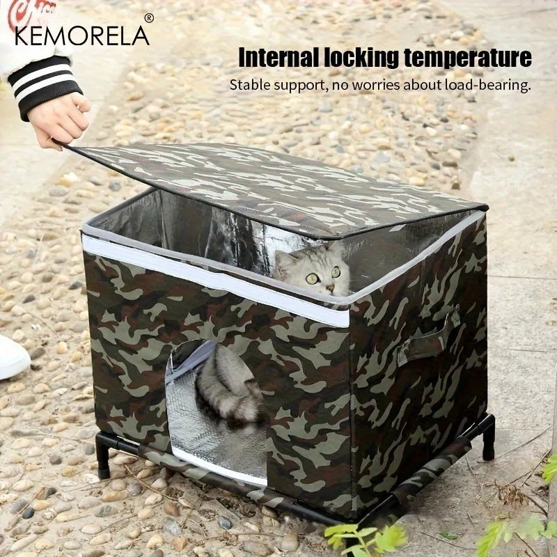 KEMORELA 4-Season Outdoor Pet House with Heavy-Duty Oxford Fabric, Warm Windproof Shelter for Cats and Small Dogs.