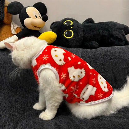 Winter Warm Hello Kitty Pet Sweater – Kawaii Pullover Costume for Cats & Small Pets, Cozy Cold Weather Clothing.