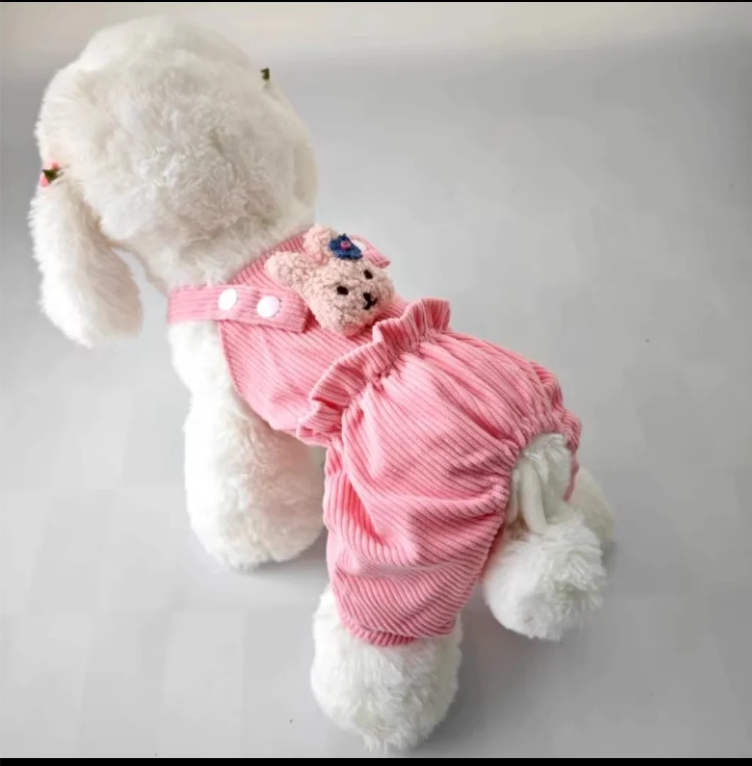 Cute Dog Jumpsuit – Pink & Yellow Strap Overalls Pajamas for Small to Medium Dogs, Cozy Pet Clothing up to XXL.