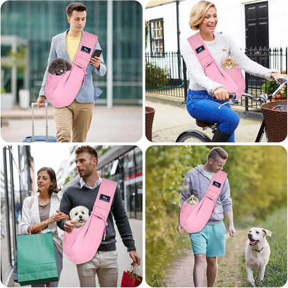 Reversible Hands-Free Pet Carrier Sling Bag for Small Dogs & Cats – Comfortable Outdoor Travel Tote, Pink, Non-Adjustable Strap