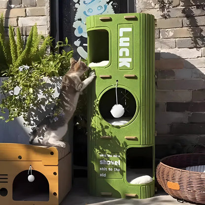 Multi-Layer Cat Tree & Sleeping Nest – Integrated Closed Cat Condo with Scratch-Resistant All-Season Climbing Frame for Indoor Cats.