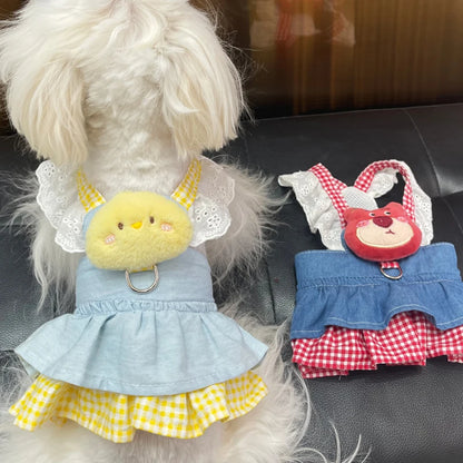 Lace Pet Harness Dress – Princess Denim Skirt Apparel for Small Dogs, Puppies & Cats, Cute Summer & Autumn Outfit.
