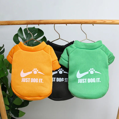 Cute Autumn & Winter Velvet Pet Hoodie – English Letter Round Neck Sweater for Dogs.