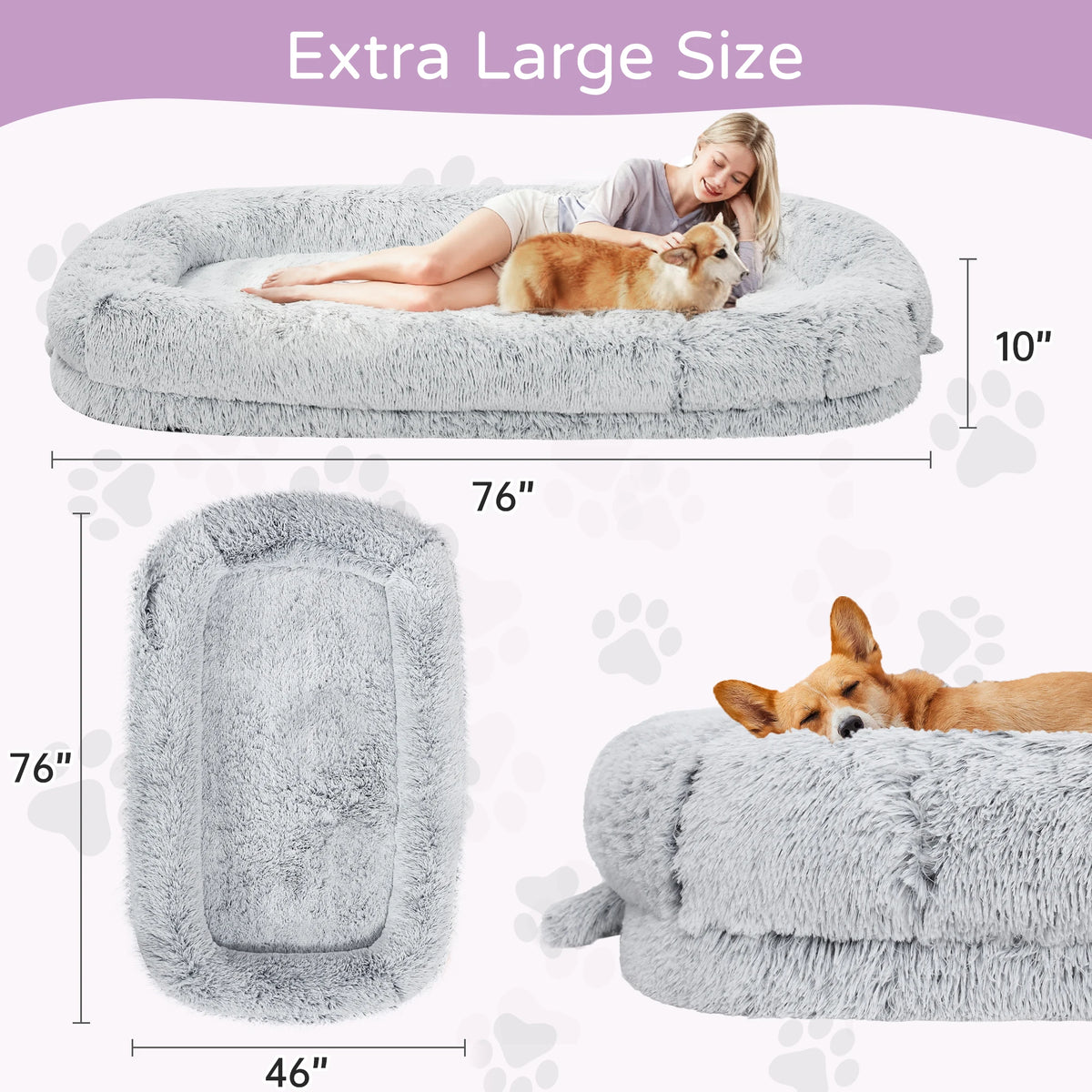 Human-Size Dog Bed for Adults – Large Orthopedic Lounger with Removable Cover.